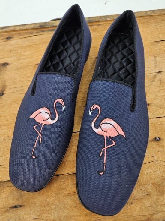 Brooks Brothers Peal & Co Embroidered Flamingo Loafers Mens 11.5 Blue Slipper main image 4